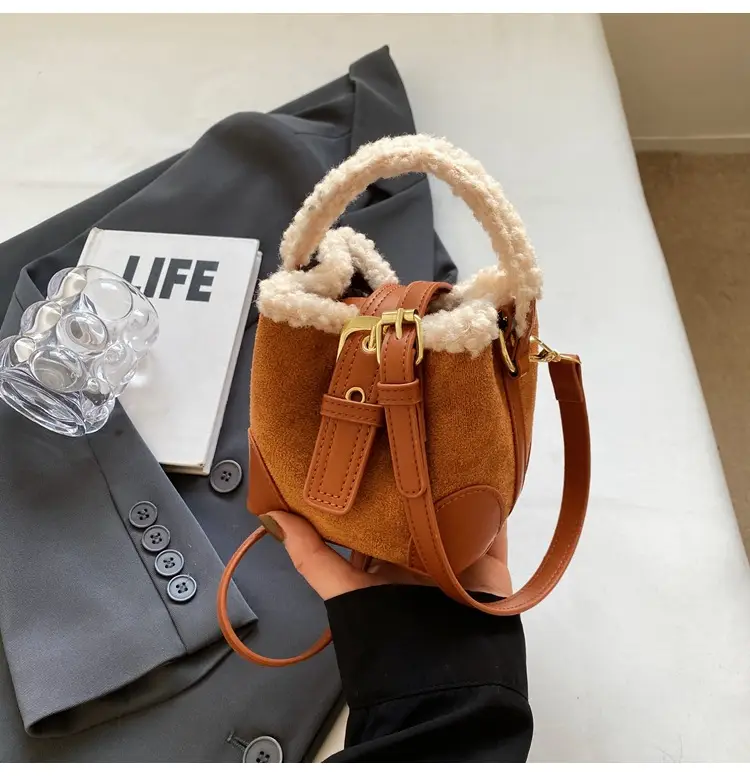 Lamb Wool Mini Bucket Bag Maillard Suede Vintage — feature 20
