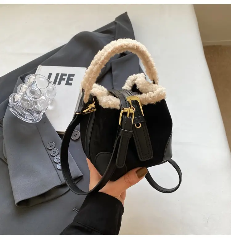 Lamb Wool Mini Bucket Bag Maillard Suede Vintage — feature 21