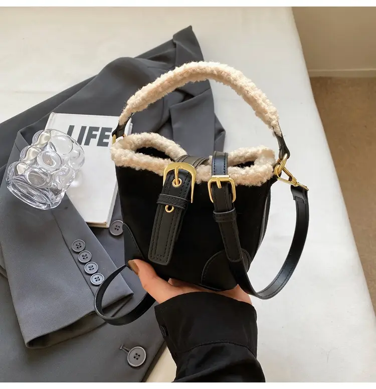 Lamb Wool Mini Bucket Bag Maillard Suede Vintage — feature 22