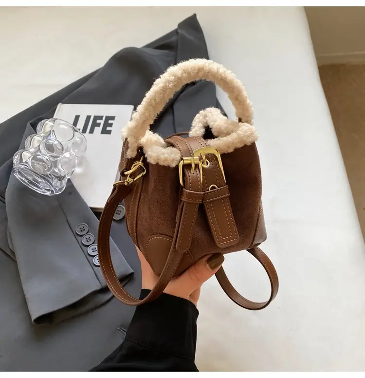 Lamb Wool Mini Bucket Bag Maillard Suede Vintage — feature 23