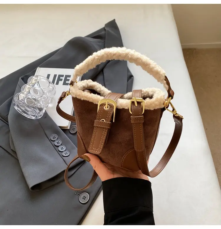 Lamb Wool Mini Bucket Bag Maillard Suede Vintage — feature 24