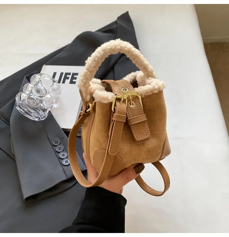 Lamb Wool Mini Bucket Bag Maillard Suede Vintage — feature 25