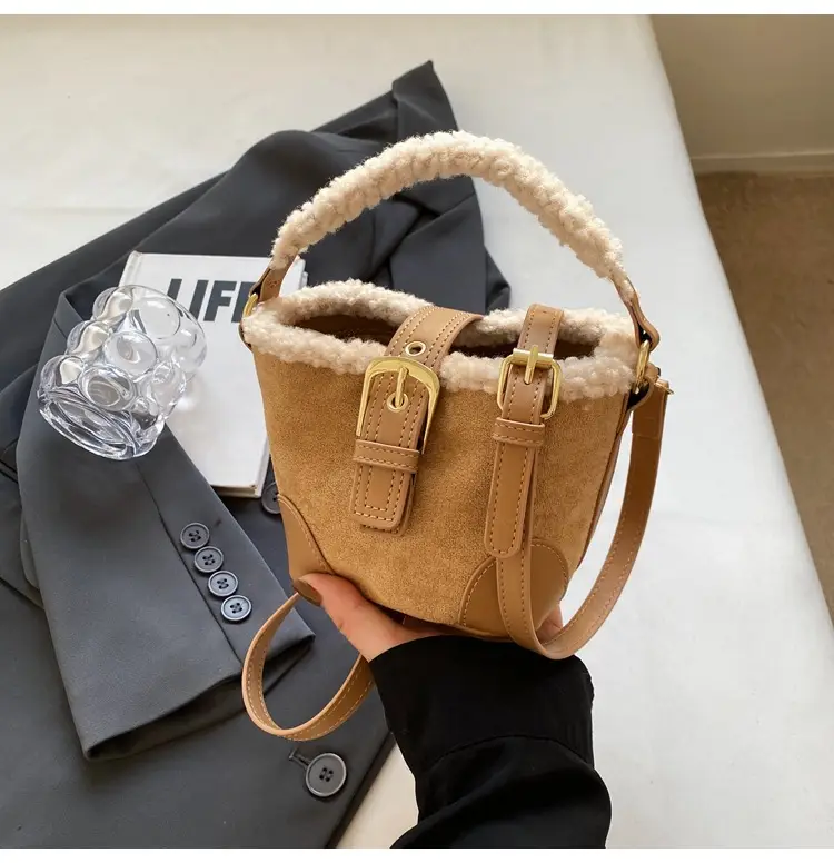 Lamb Wool Mini Bucket Bag Maillard Suede Vintage — feature 26