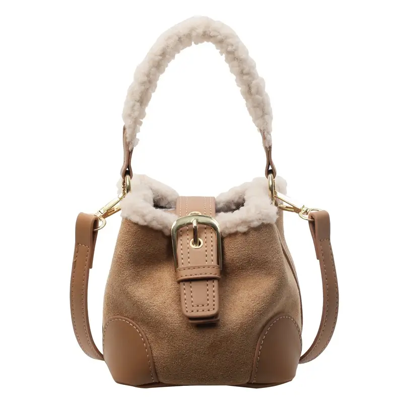 Lamb Wool Mini Bucket Bag Maillard Suede Vintage - Image 3