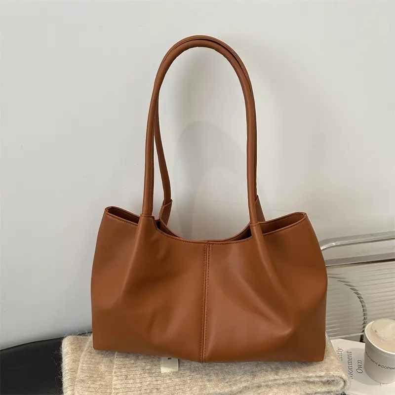 Brown Leather Tote Bag for Women, Large Capacity, Shoulder Style - Image 7