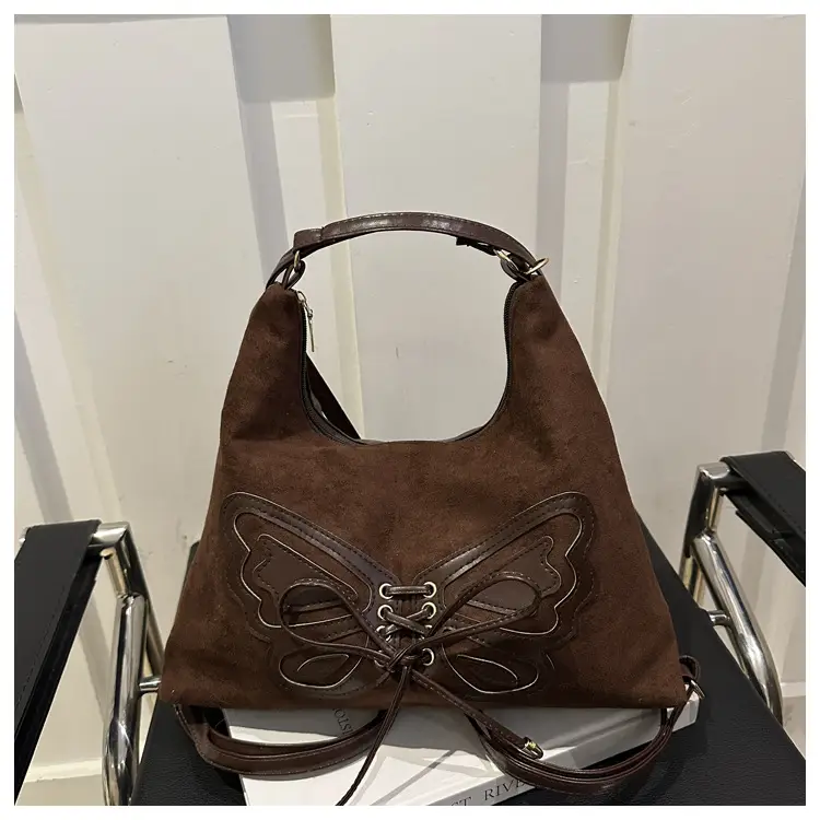 Suede Butterfly Shoulder Bag Black Large Capacity — feature 10