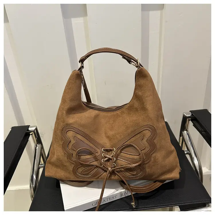 Suede Butterfly Shoulder Bag Black Large Capacity — feature 9
