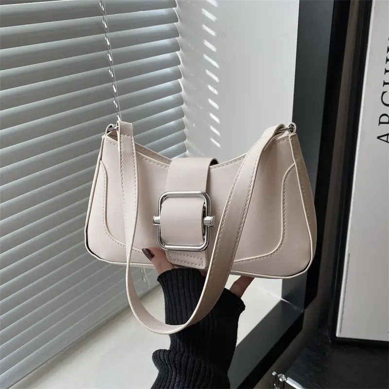 Elegant Underarm Bag for Women, Beige Leather, Shoulder Strap, Niche Design - Image 9