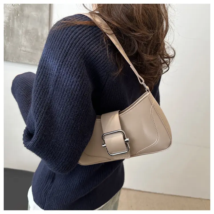 Elegant Underarm Bag for Women, Beige Leather, Shoulder Strap, Niche Design — feature 13