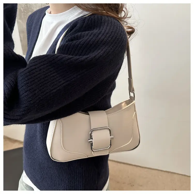 Elegant Underarm Bag for Women, Beige Leather, Shoulder Strap, Niche Design — feature 9