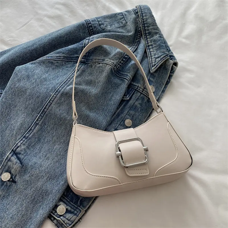 Elegant Underarm Bag for Women, Beige Leather, Shoulder Strap, Niche Design - Image 2