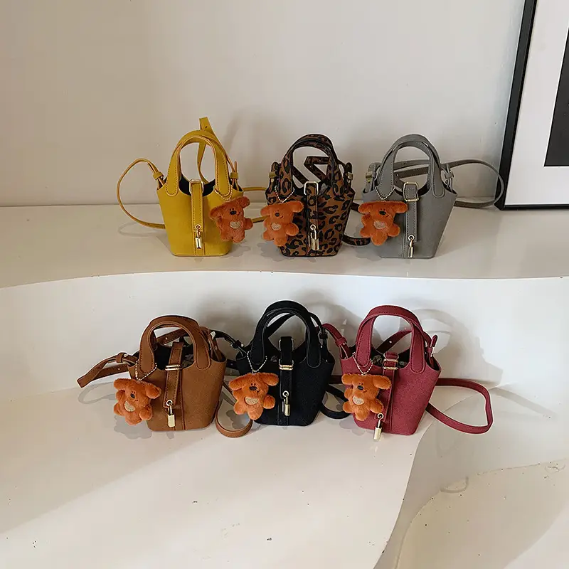Yellow Soft Leather Girl's Crossbody Bag with Leopard Charm - Image 8