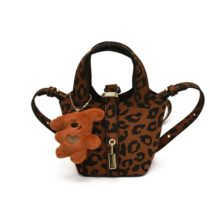 Yellow Soft Leather Girl's Crossbody Bag with Leopard Charm - Image 11