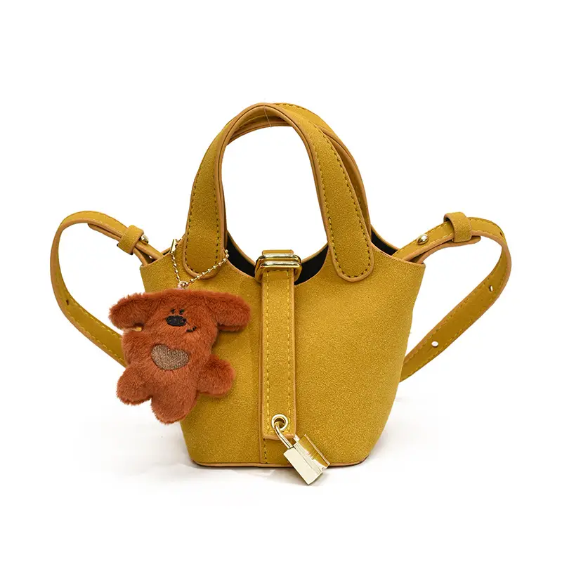 Yellow Soft Leather Girl's Crossbody Bag with Leopard Charm - Image 3