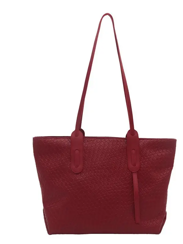 Red Woven Tote Bag for Women Large Capacity Korean Style - Image 10