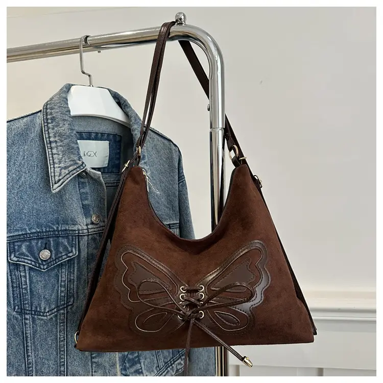 Women's Butterfly Embroidered Brown Tote Bag — feature 15