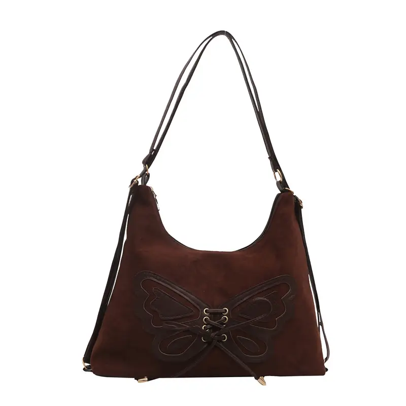 Women's Butterfly Embroidered Brown Tote Bag - Image 3