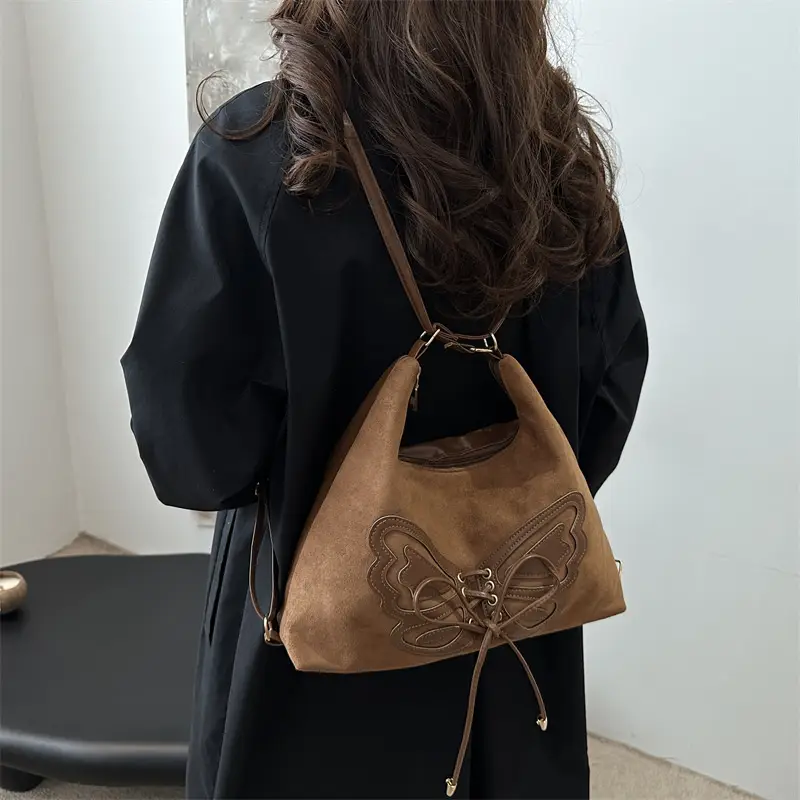 Deerskin Butterfly Bag Black Large Capacity 2024 Winter - Image 5
