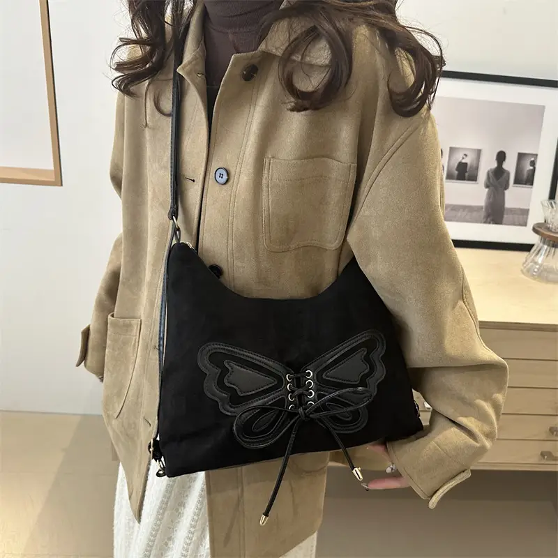 Deerskin Butterfly Bag Black Large Capacity 2024 Winter - Image 6