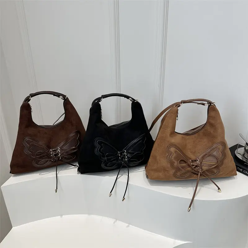 Deerskin Butterfly Bag Black Large Capacity 2024 Winter - Image 7