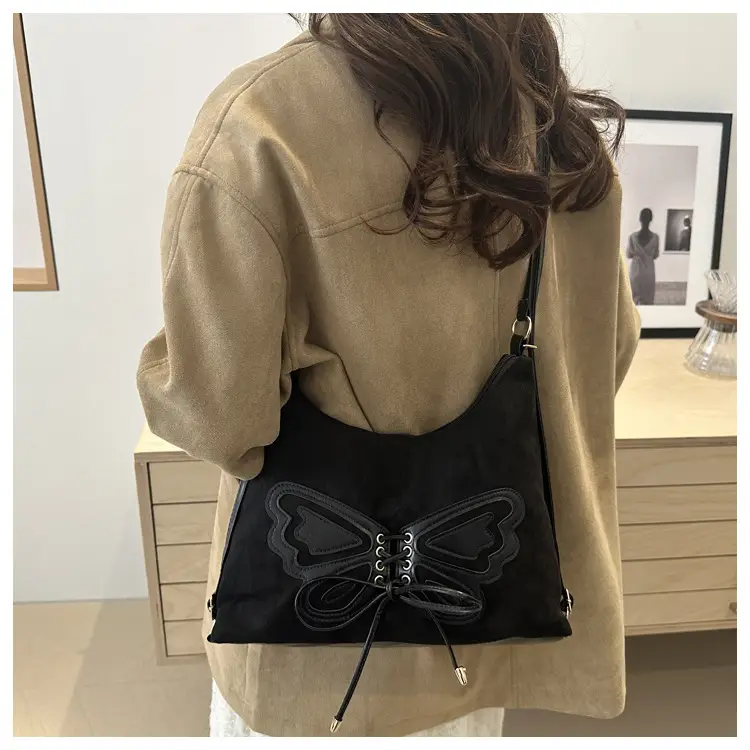 Deerskin Butterfly Bag Black Large Capacity 2024 Winter — feature 18