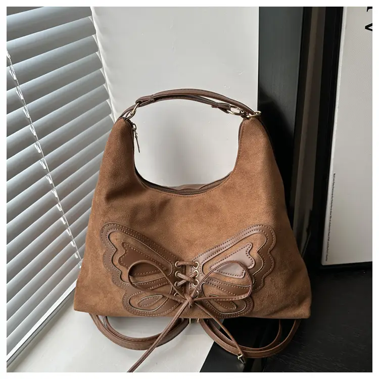 Deerskin Butterfly Bag Black Large Capacity 2024 Winter - Image 3