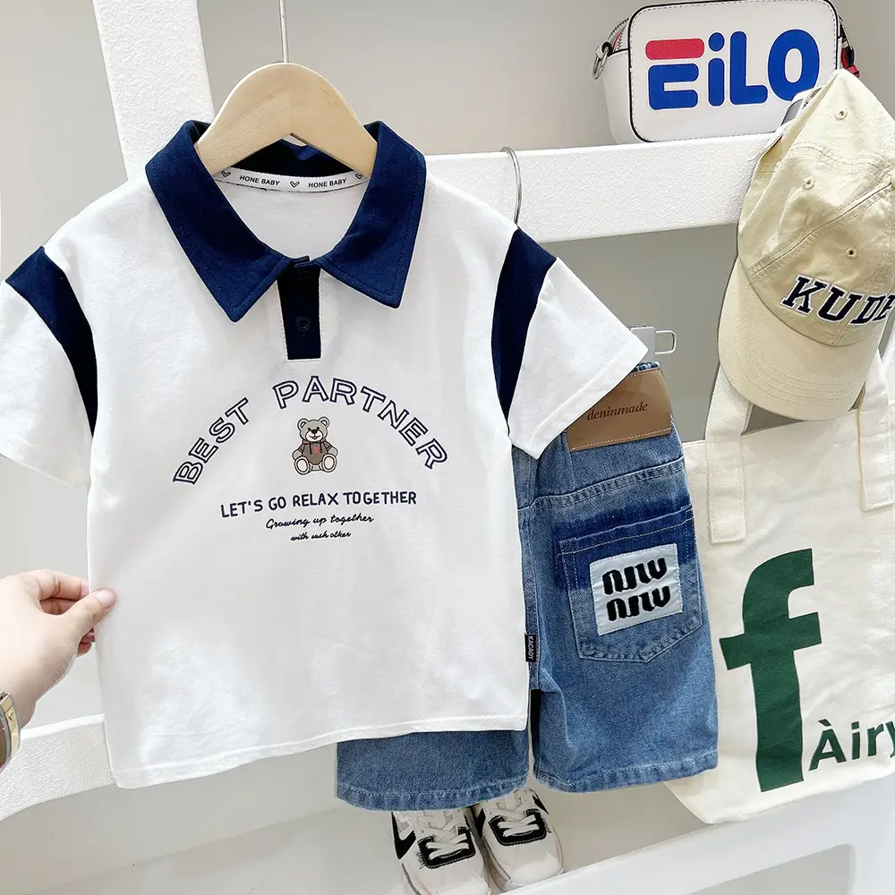 Boys Polo Shirt White Blue Cartoon 2025 Summer - Image 7