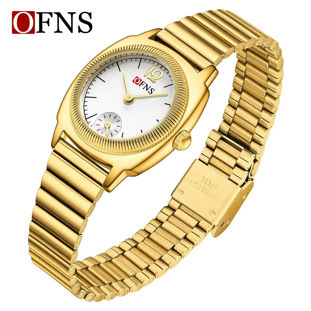 Oufani Women's Brown Leather Quartz Watch with Gold Dial - Image 10
