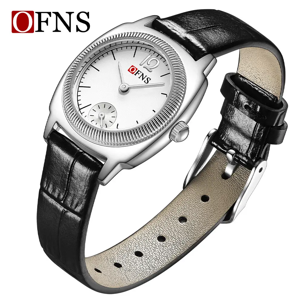 Oufani Women's Brown Leather Quartz Watch with Gold Dial - Image 8