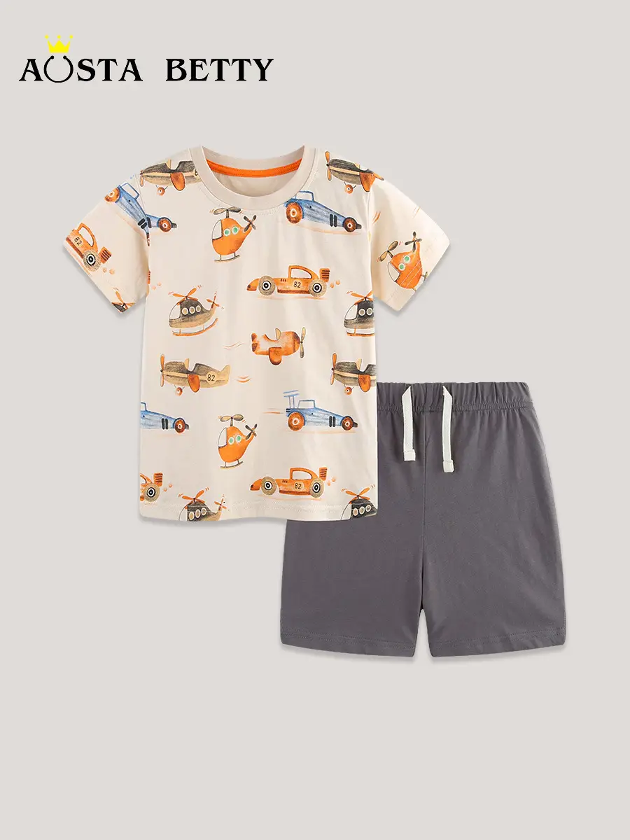 Boys Printed Cotton Shorts Suit Summer New - Image 3