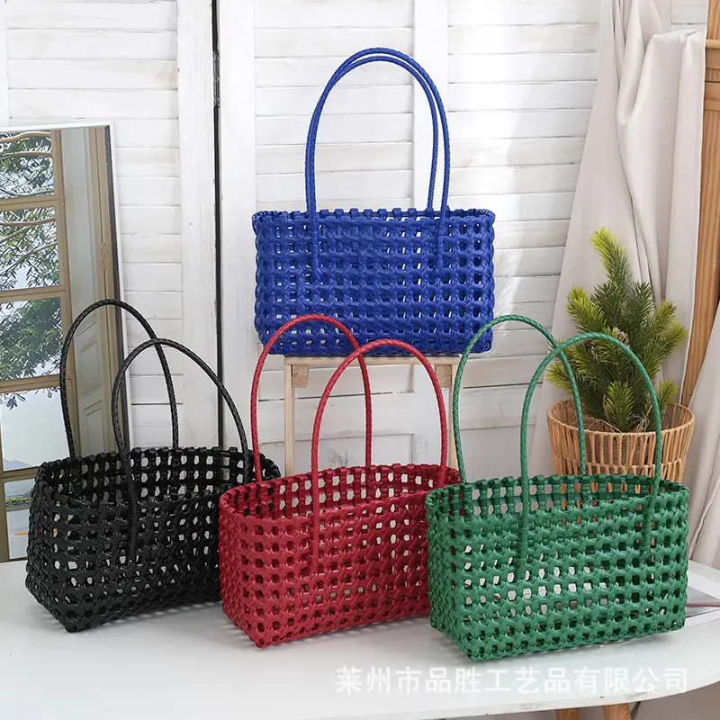 Green Handmade Hollow Plastic Beach Bag Small Food Basket