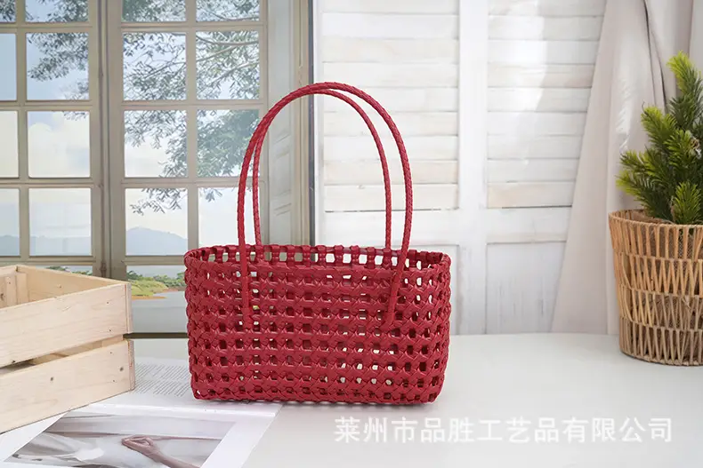 Green Handmade Hollow Plastic Beach Bag Small Food Basket — feature 18