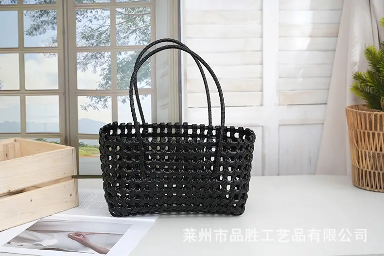 Green Handmade Hollow Plastic Beach Bag Small Food Basket — feature 7