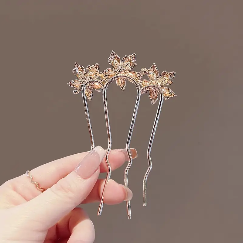 Crystal Maple Leaf Hair Comb & Pin for Women