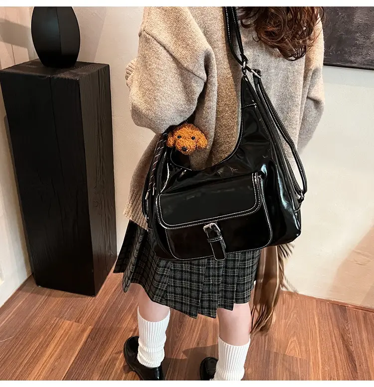 Women's Maroon Leather Shoulder Bag with Crossbody Strap — feature 29