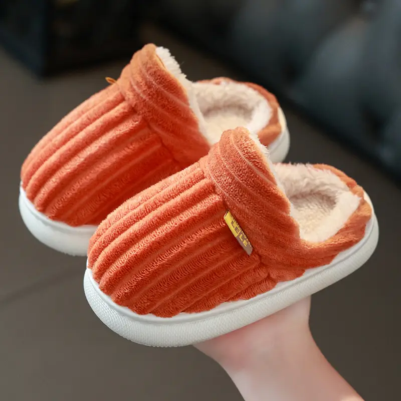 Children's Cotton Slippers for Boys and Girls Household Autumn and Winter Exterior Wear Indoor Home Non-slip Bag with Warm Baby Wool Slippers