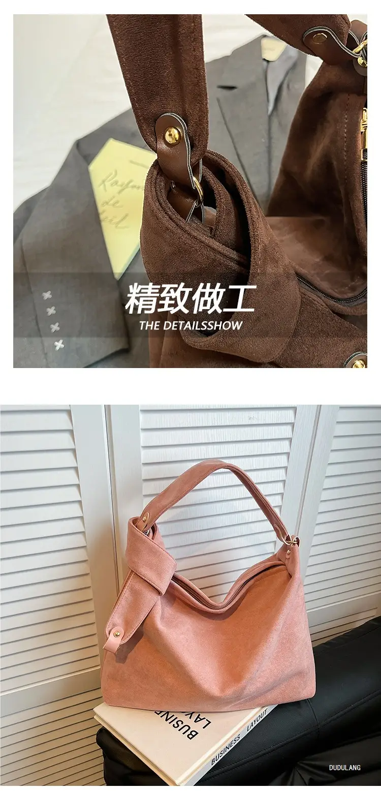 2026 Women's Retro Suede Shoulder Bag Large Capacity — feature 5