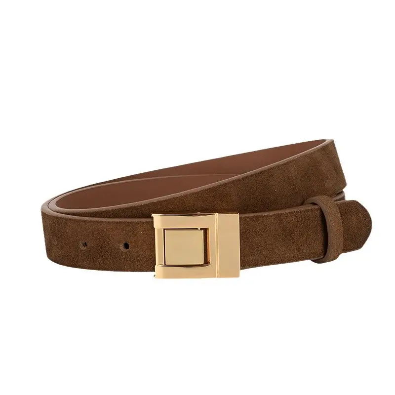 Women's Frosted Square Buckle Leather Belt Brown - Image 18