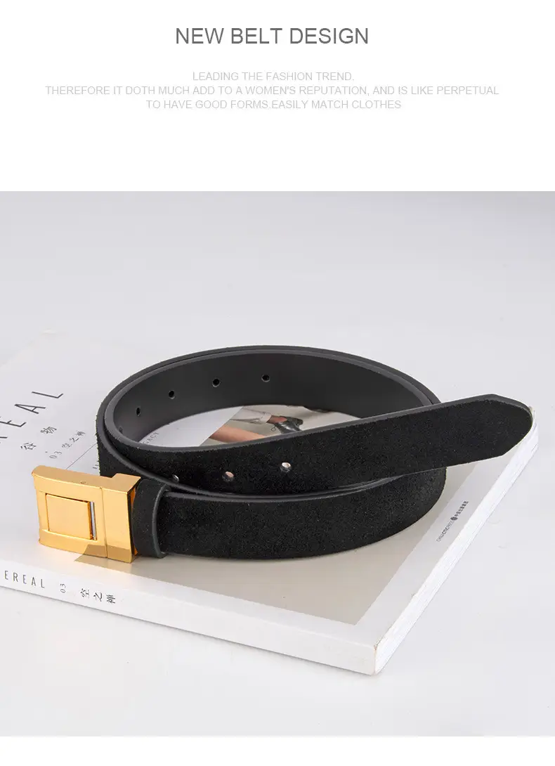 Women's Frosted Square Buckle Leather Belt Brown — feature 10