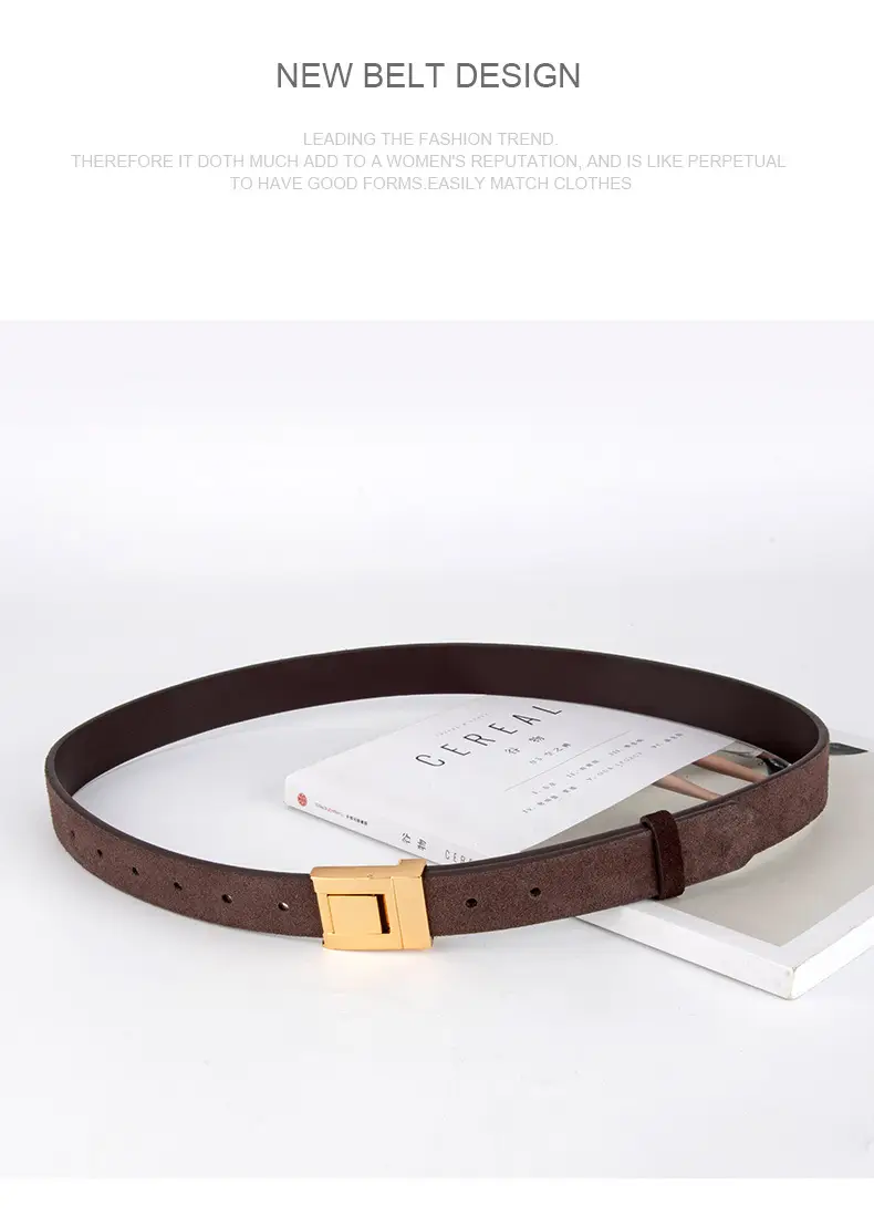 Women's Frosted Square Buckle Leather Belt Brown — feature 12