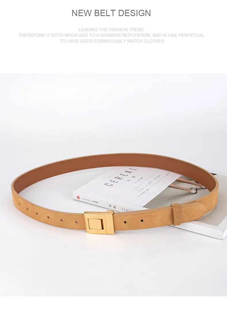 Women's Frosted Square Buckle Leather Belt Brown — feature 14