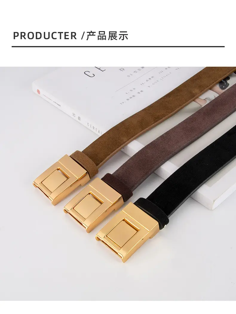 Women's Frosted Square Buckle Leather Belt Brown — feature 9