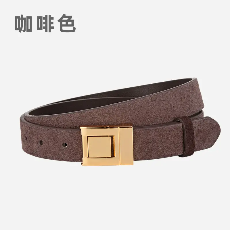 Women's Frosted Square Buckle Leather Belt Brown - Image 7
