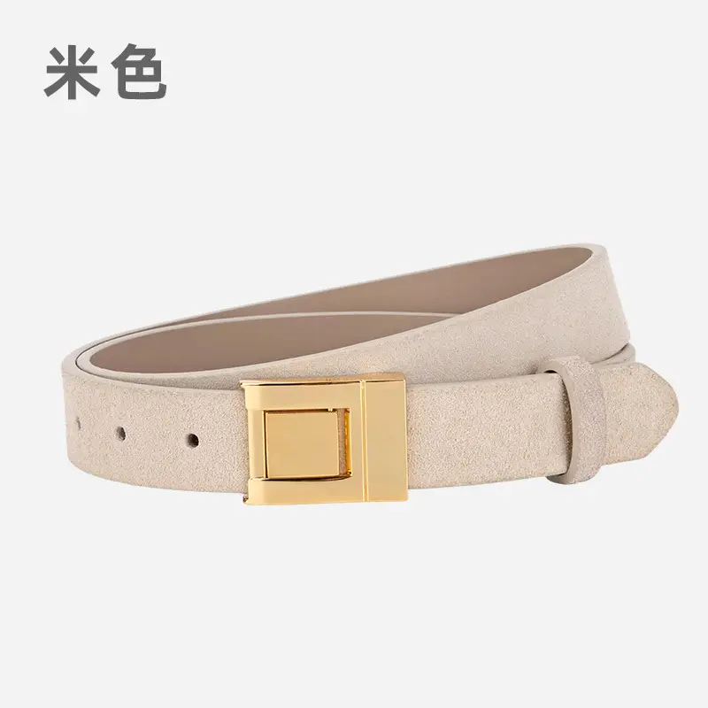Women's Frosted Square Buckle Leather Belt Brown - Image 8