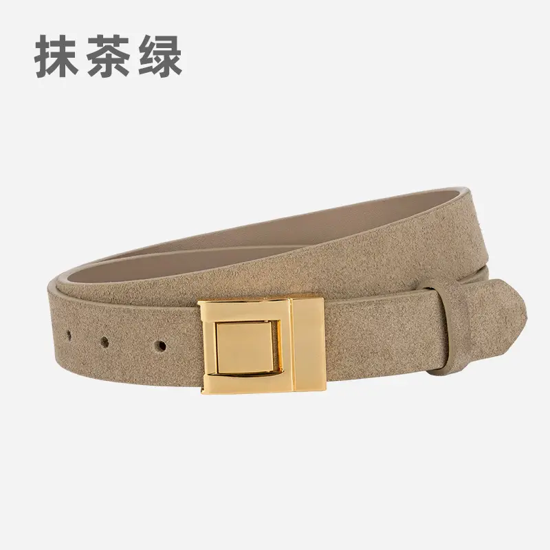 Women's Frosted Square Buckle Leather Belt Brown - Image 9