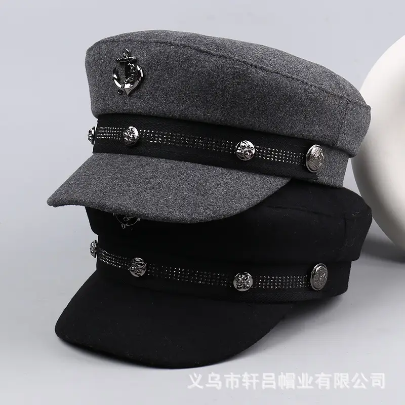 Women Winter Rivet Beret Cap Navy Gray Warm - Image 5
