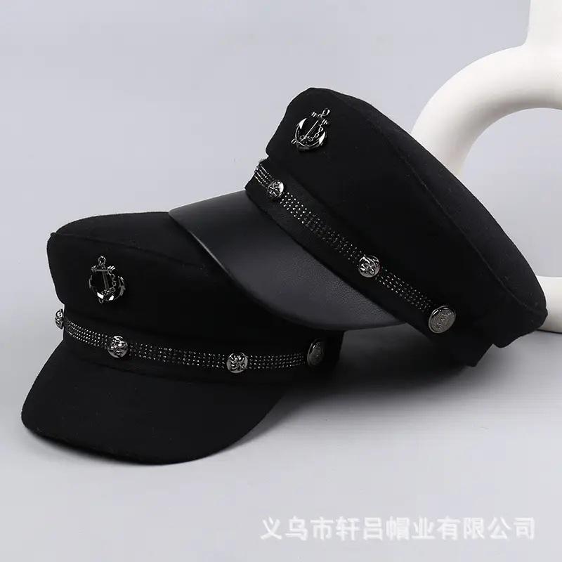Women Winter Rivet Beret Cap Navy Gray Warm - Image 6