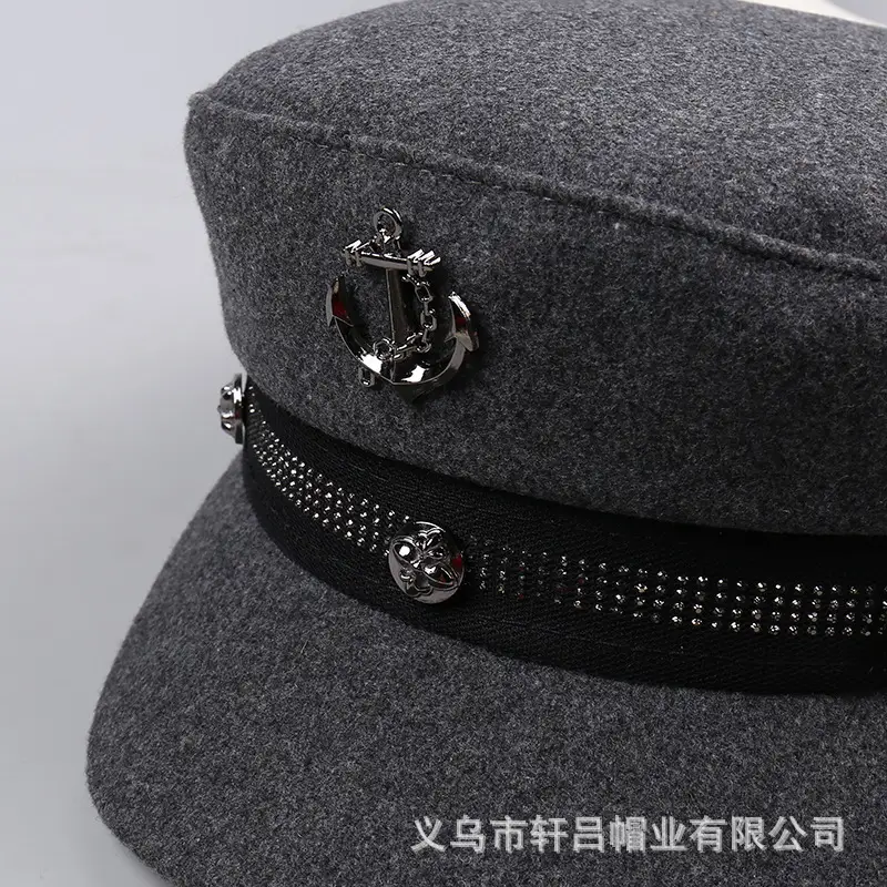 Women Winter Rivet Beret Cap Navy Gray Warm - Image 7