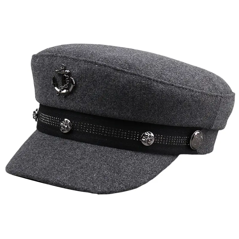 Women Winter Rivet Beret Cap Navy Gray Warm - Image 9