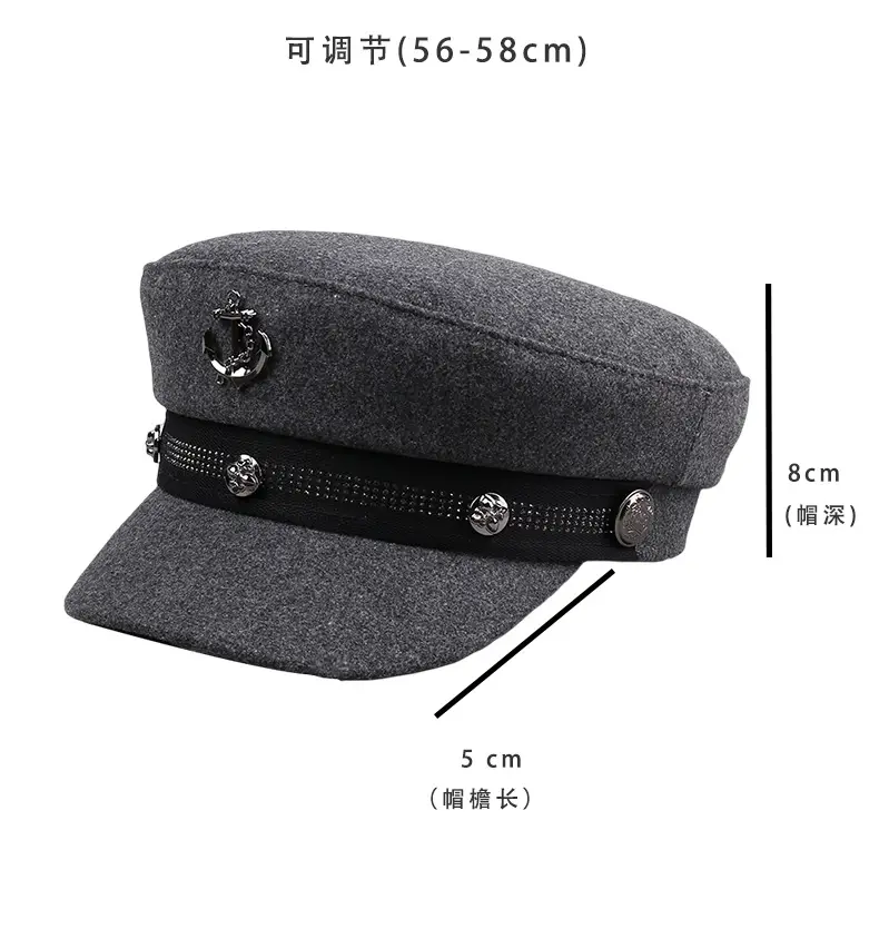 Women Winter Rivet Beret Cap Navy Gray Warm — feature 26